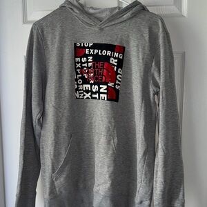 The North Face Men's Gray Hoodie with Red Accents